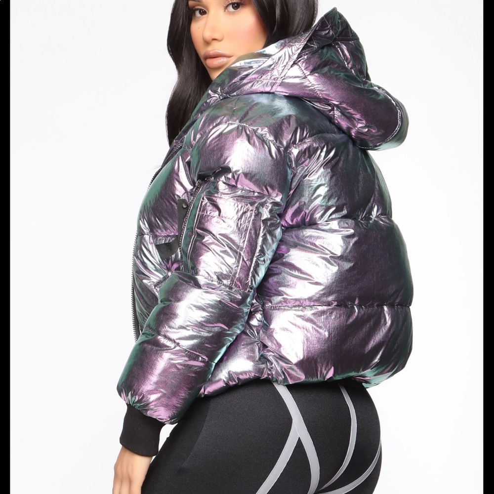 Fashion Nova Holographic Unicorn Puffer Jacket - Picture 3 of 10